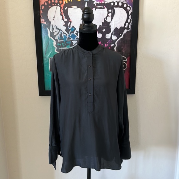 Super Cute Black Ellison Tab Collar Tie Cuff Shirt Size Medium - Picture 2 of 11